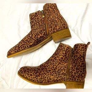 Suede leopard print zip up booties